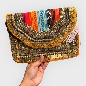 Bohemian Envelope Wristlets Banjara Clutch Multi Color With tassels